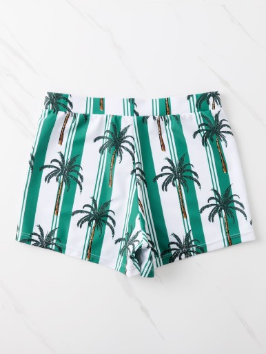 Boys Stripe & Tropical Print Swim Shorts