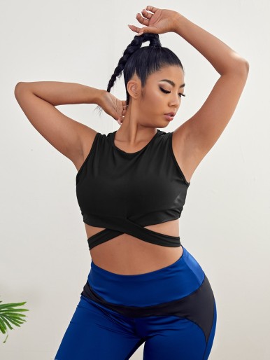 Plus Tie Back Crop Sports Tank