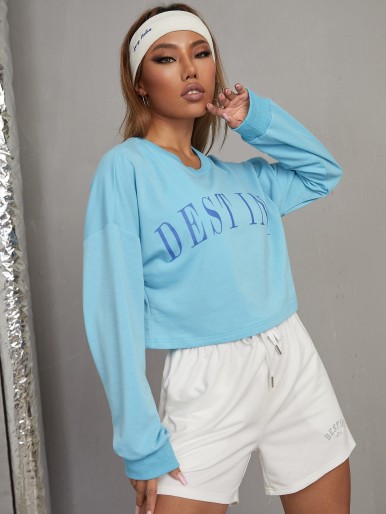 Letter Graphic Drop Shoulder Sports Pullover