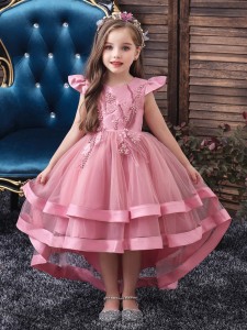 Girls Pearls Layered Mesh Gown Dress