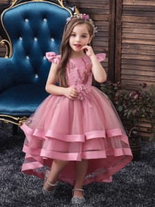 Girls Pearls Layered Mesh Gown Dress