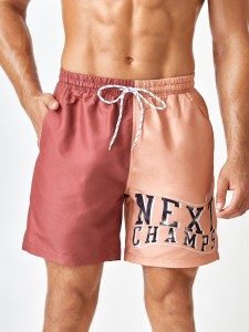 Men Two Tone Letter Graphic Swim Trunks