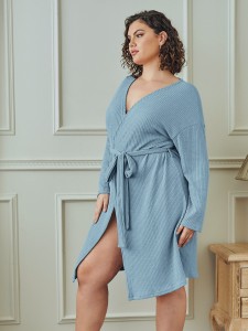 Plus Rib-knit Belted Robe