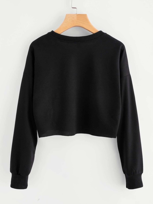 Embroidered Applique Drop Shoulder Sweatshirt