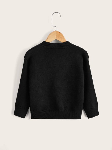 Toddler Girls Wave Trim Drop Shoulder Sweater