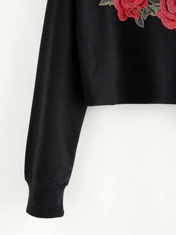 Embroidered Applique Drop Shoulder Sweatshirt