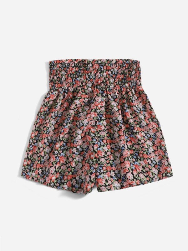 Girls Shirred Wide Waistband Ditsy Floral Shorts