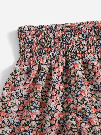 Girls Shirred Wide Waistband Ditsy Floral Shorts