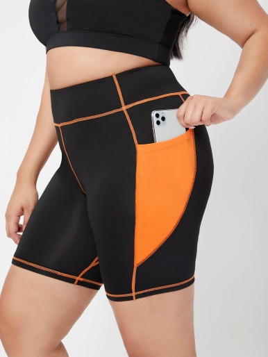 Plus Contrast Panel Sports Shorts With Phone Pocket