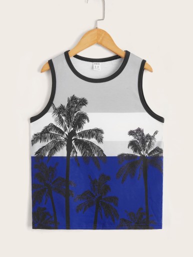 Boys Tropical Print Contrast Binding Tank Top