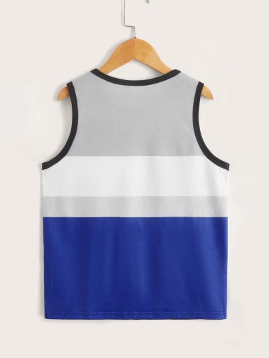 Boys Tropical Print Contrast Binding Tank Top