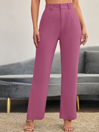 Solid High Rise Tailored Pants