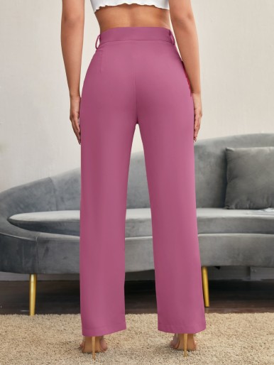 Solid High Rise Tailored Pants