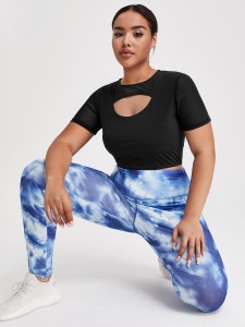 Plus Solid Peekaboo Crop Sports Tee