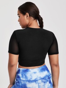 Plus Solid Peekaboo Crop Sports Tee