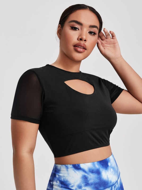 Plus Solid Peekaboo Crop Sports Tee