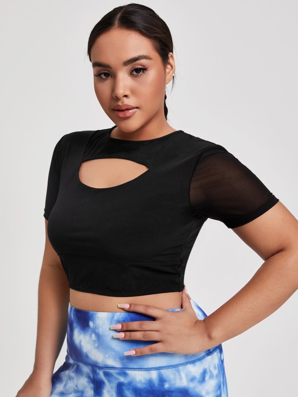 Plus Solid Peekaboo Crop Sports Tee