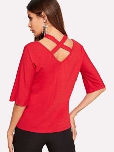 Criss-cross Neck Solid Tee