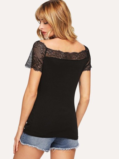 Contrast Lace Solid Tee