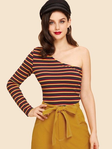 Asymmetrical Neck Striped Tee