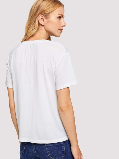 Letter Embroidered Sequin Detail T-shirt