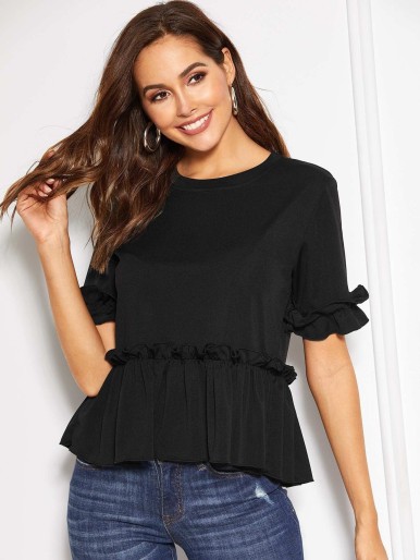 Solid Flounce Trim Tee