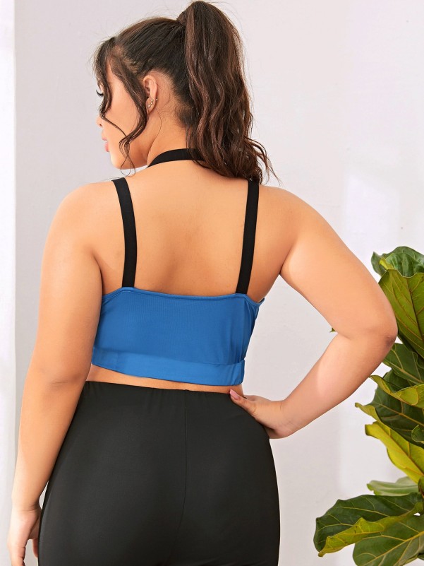 Plus Contrast Mesh Sports Bra