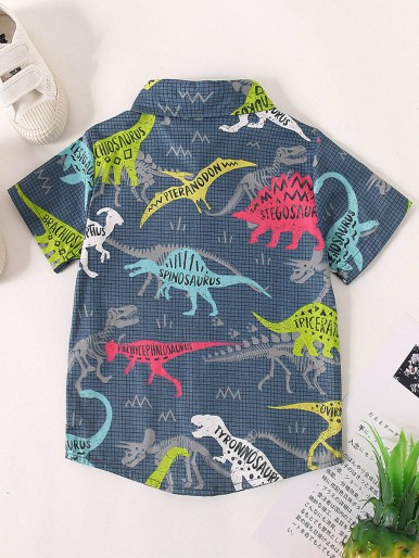 Toddler Boys Dinosaur And Plaid Button Up  Shirt