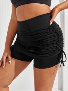 Plus 2 In 1 Drawstring Side Ruched Sports Shorts