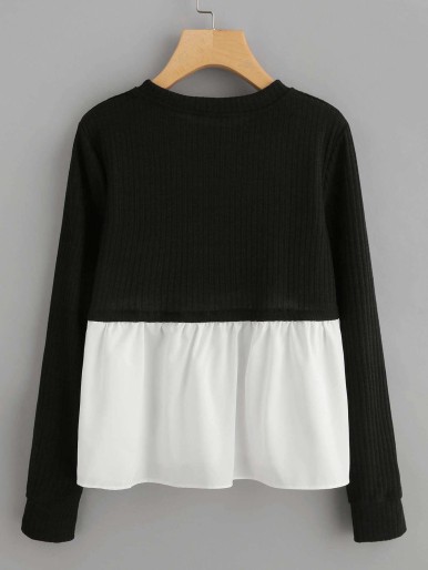 Contrast Frill Hem Ribbed Sweatshirt