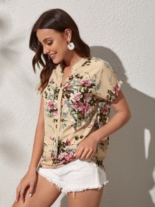 Tie Front Plunging Neck Ditsy Floral Top