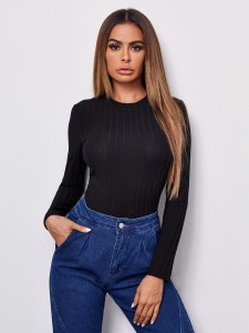 Tie Front Rib-knit Crop Top With Contrast Binding Skirt