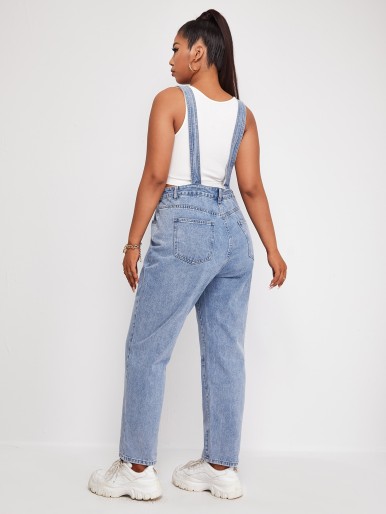 Plus Letter Graphic Button Front Denim Overalls