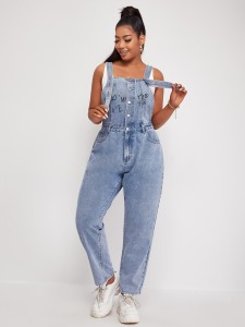 Plus Letter Graphic Button Front Denim Overalls