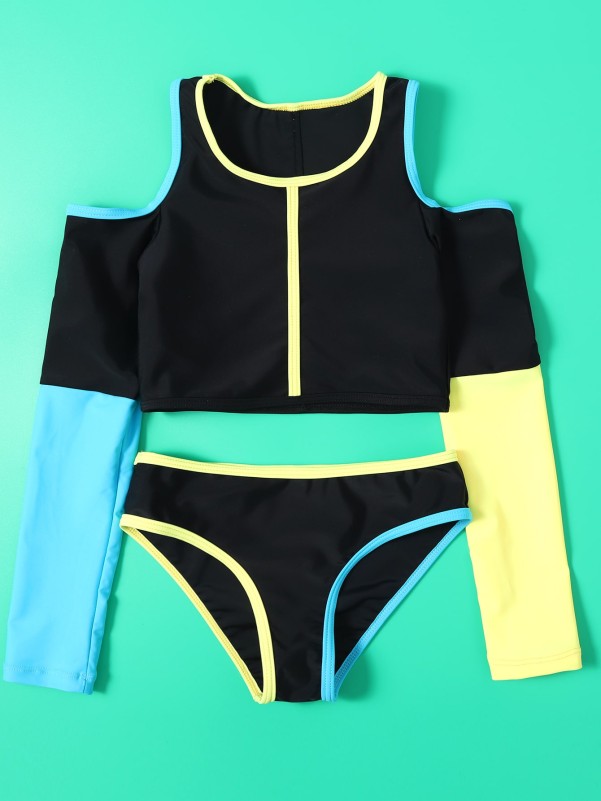 Girls Color Block Bikini Swimsuit