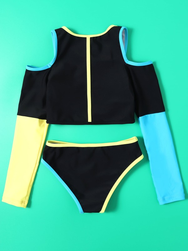 Girls Color Block Bikini Swimsuit