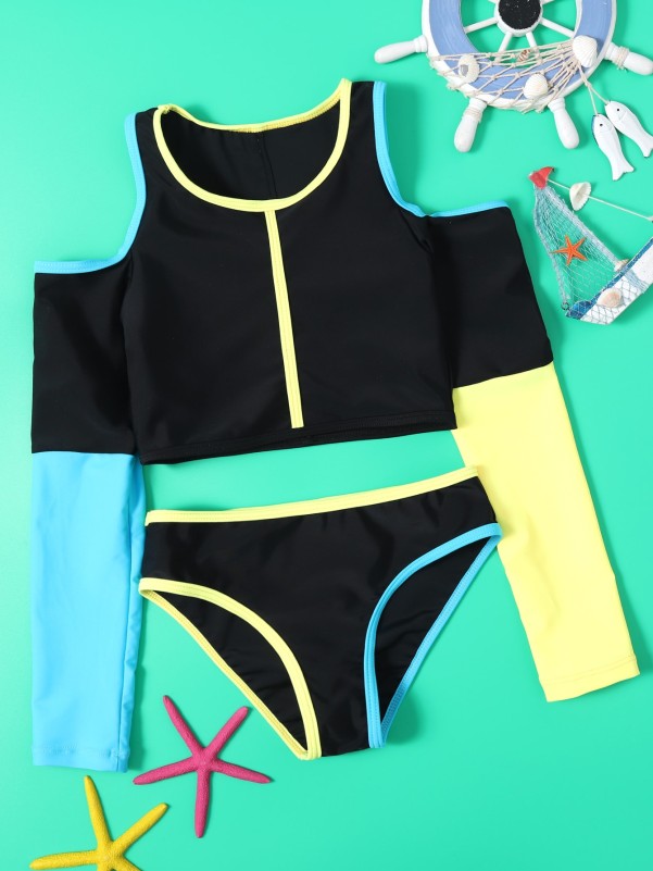 Girls Color Block Bikini Swimsuit