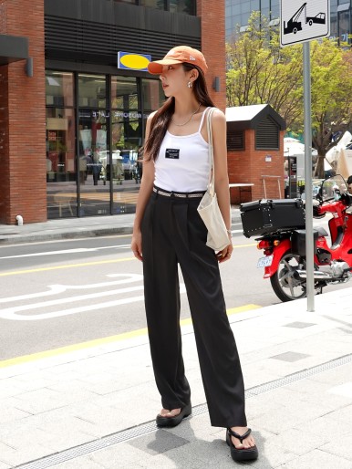 Contrast Tape Straight Leg Pants