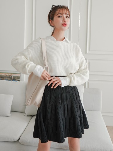 Solid Ribbed Knit Skirt