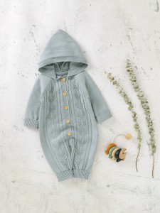 Baby Raglan Sleeve Hooded Cable & Pointelle Knit Jumpsuit