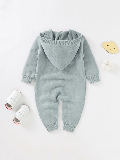 Baby Raglan Sleeve Hooded Cable & Pointelle Knit Jumpsuit