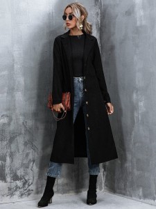 Solid Button Front Belted Overcoat