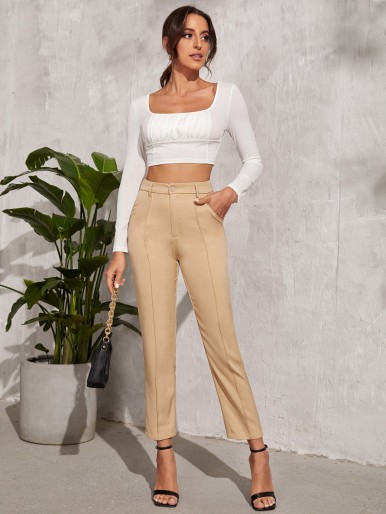 Inverted Seam High-Rise Straight Leg Pants