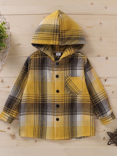 Toddler Boys Plaid Button Through Hooded Coat