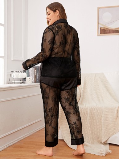 Plus 1pc Lace Sleep Pants