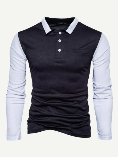 Men Contrast Sleeve Polo Shirt