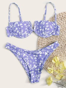 Ditsy Floral V Wired Underwire Bikini Swimsuit