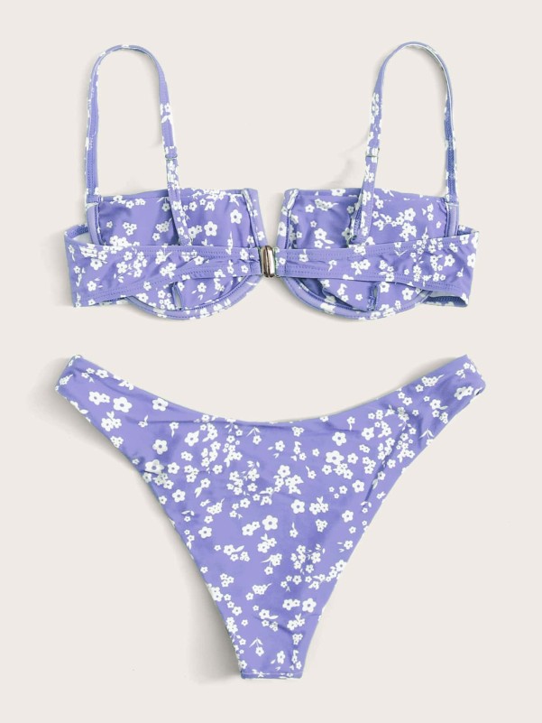 Ditsy Floral V Wired Underwire Bikini Swimsuit