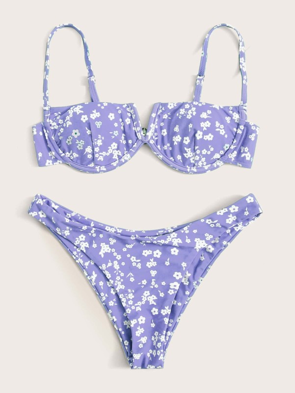 Ditsy Floral V Wired Underwire Bikini Swimsuit