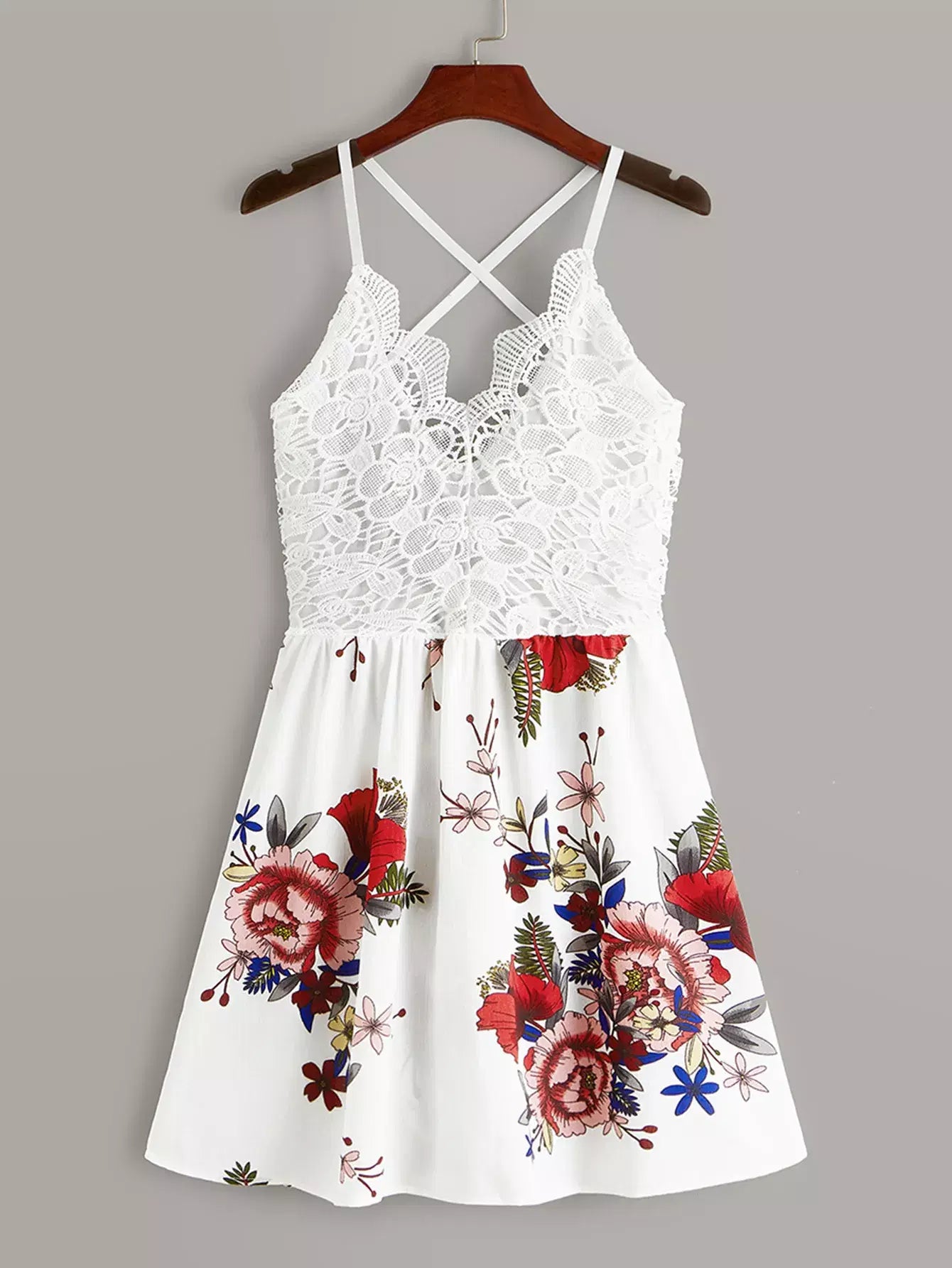 Floral Print Contrast Lace Cami Dress - Oman Floral Print Contrast Lace Cami Dress - Oman